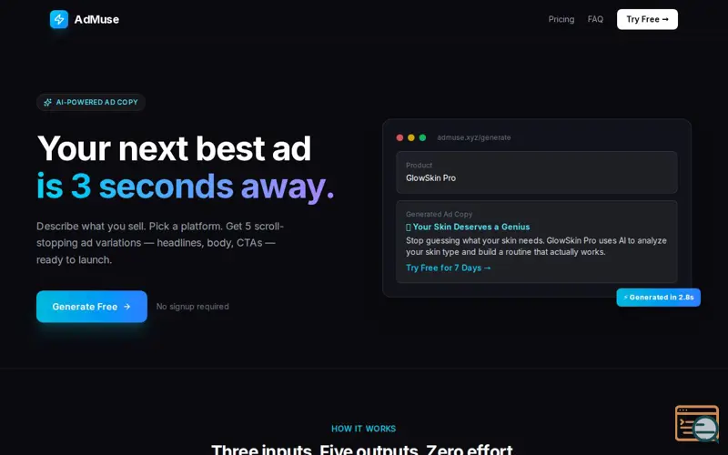 Screenshot of AdMuse