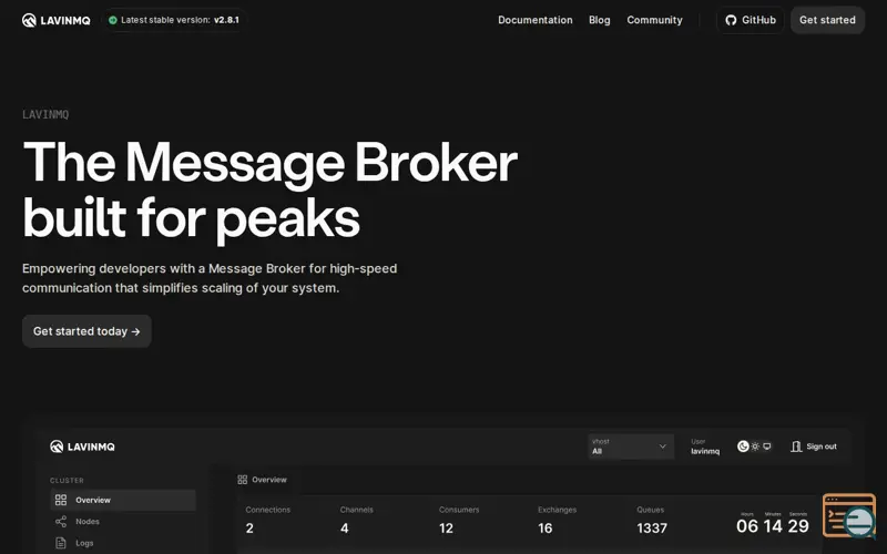 Screenshot of LavinMQ, a launch using Pipedrive
