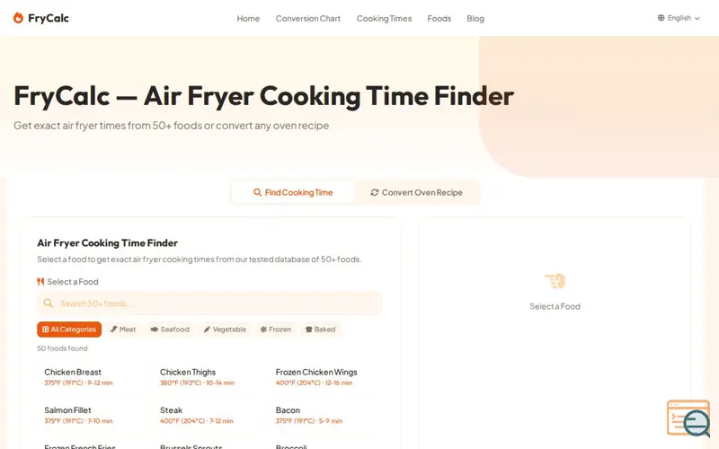 Screenshot of FryCalc