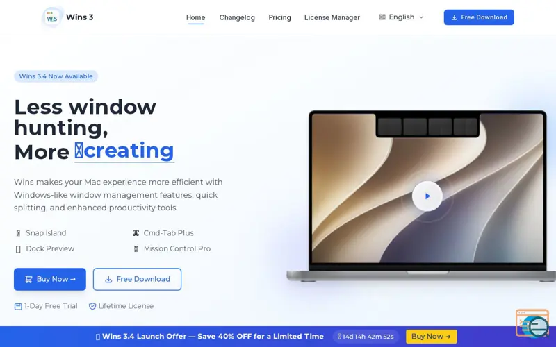 Screenshot of Wins 3.4 — Snap Island for Mac