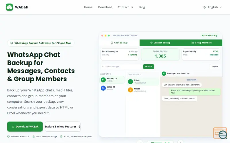 Screenshot of WABak