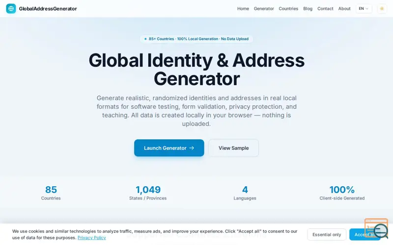 Screenshot of Global Address Generator — 全球身份地址生成器, a launch using TempMailSpace