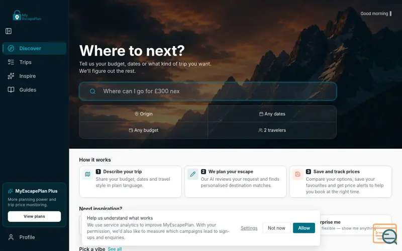 Screenshot of MyEscapePlan