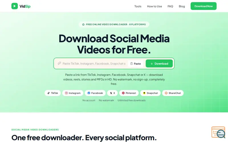 Screenshot of VidSip — Download Any Social Media Video