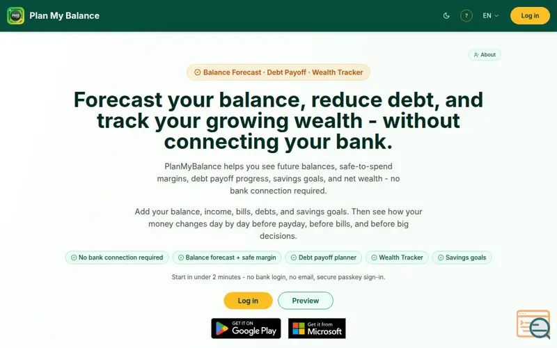 Screenshot of PlanMyBalance