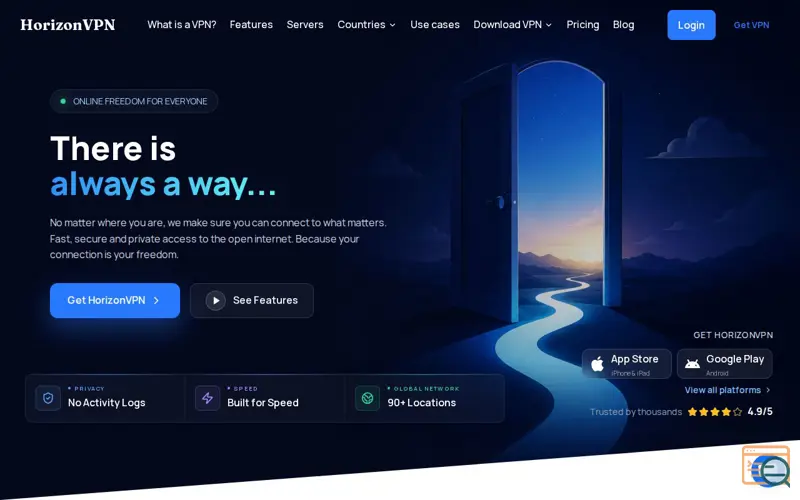 Screenshot of HorizonVPN, a launch using Crisp