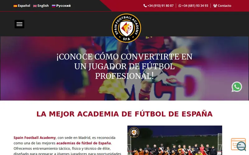 Screenshot of Academia de fútbol en España, a launch using October CMS