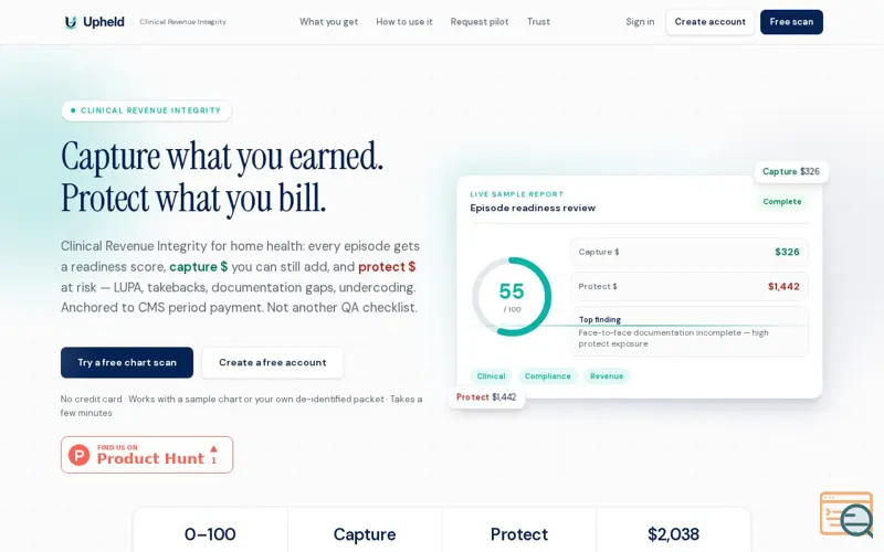 Screenshot of Upheld — Clinical Revenue Integrity for Home Health