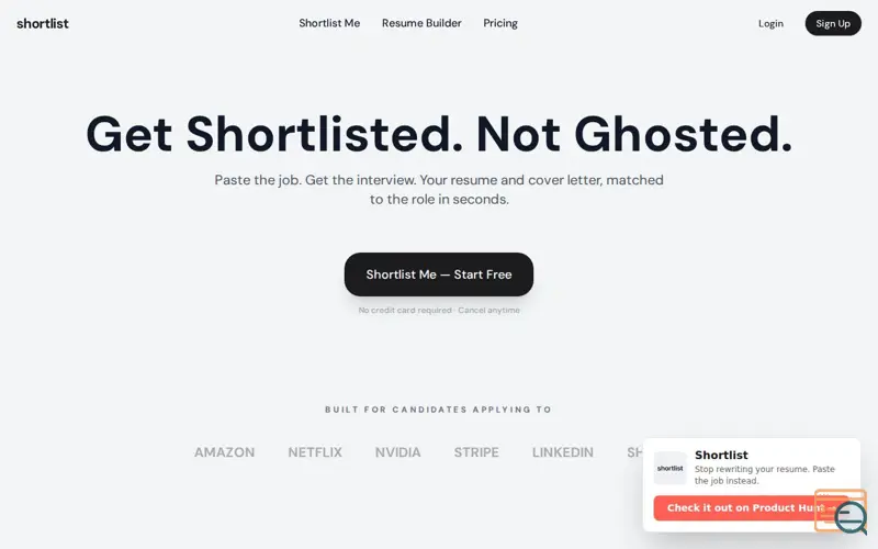 Screenshot of Shortlist