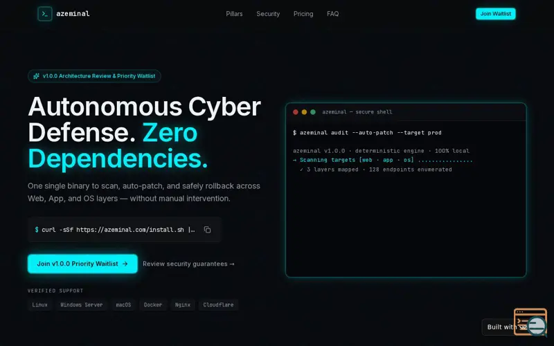 Screenshot of Azeminal — Autonomous Cyber Defense CLI.