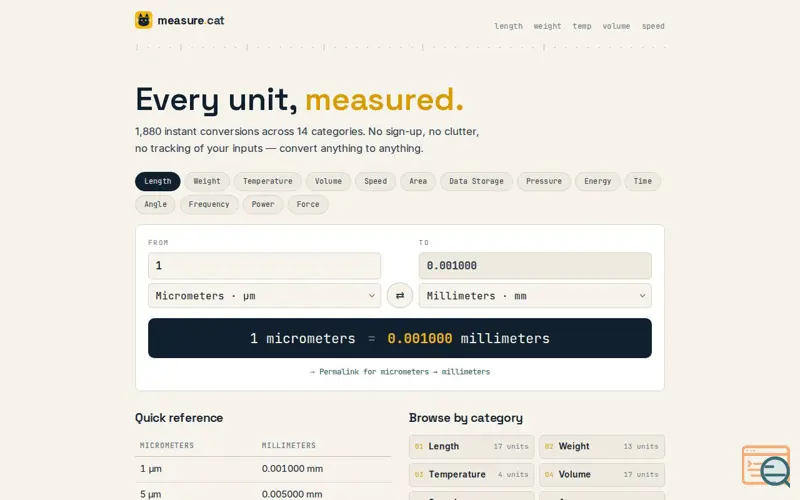 Screenshot of measure.cat