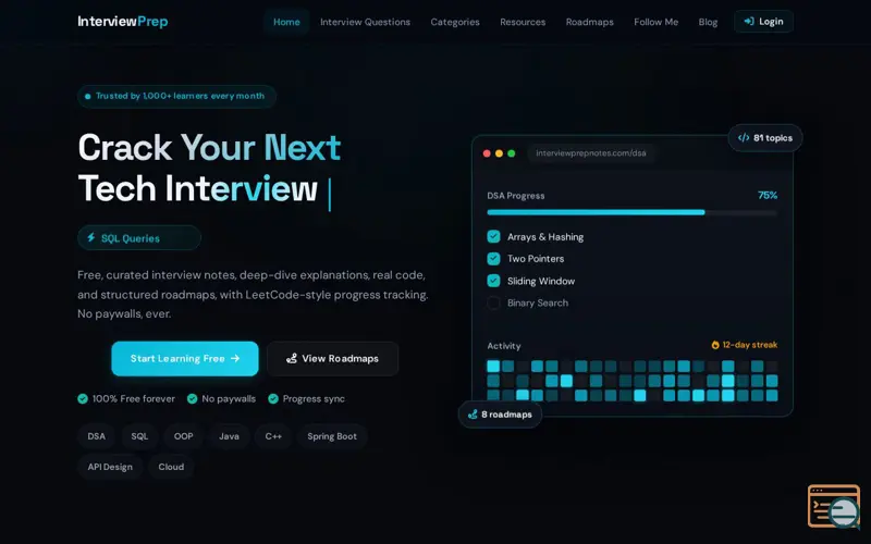 Screenshot of InterviewPrep, a launch using Runable
