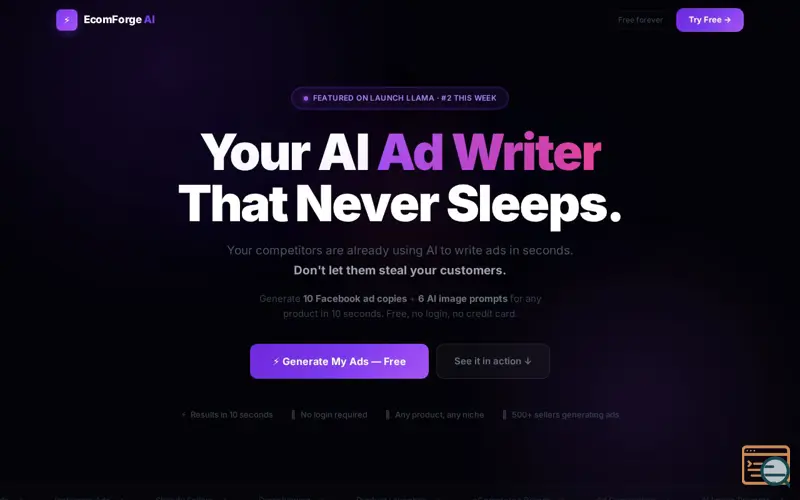 Screenshot of EcomForge AI