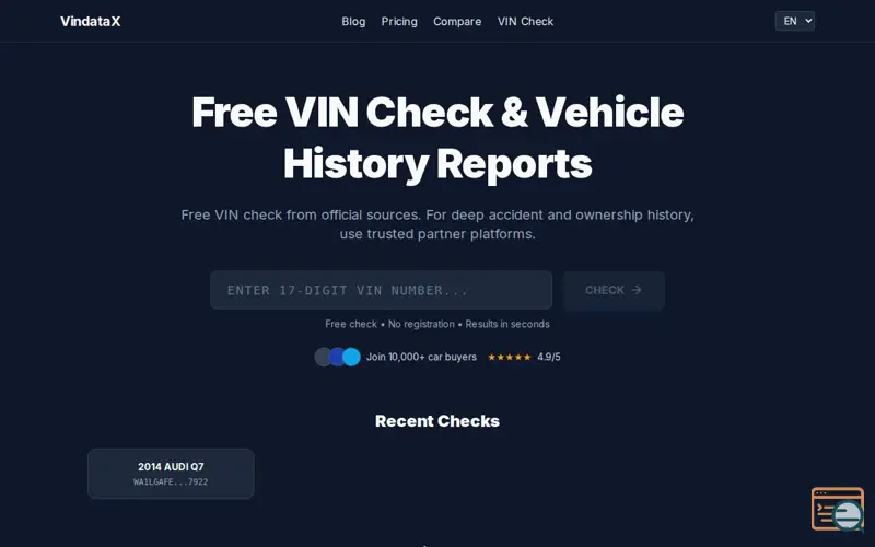 Screenshot of Free VIN Check & Decoder