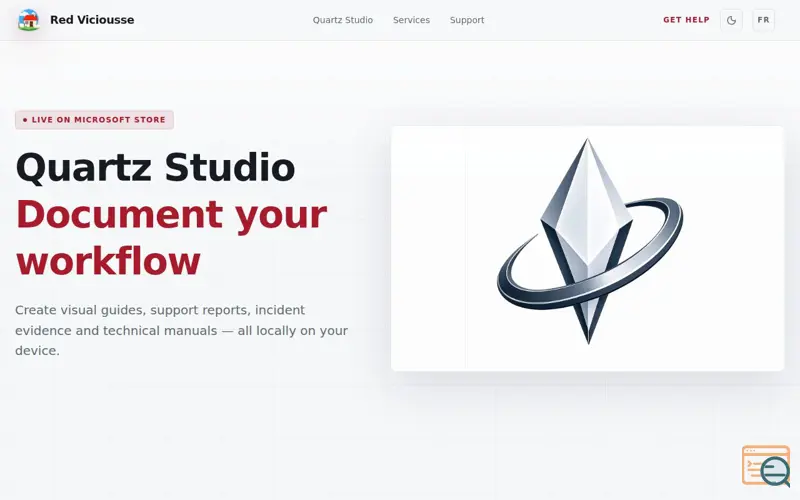 Screenshot of Quartz Studio, a launch using Microsoft Store Badge