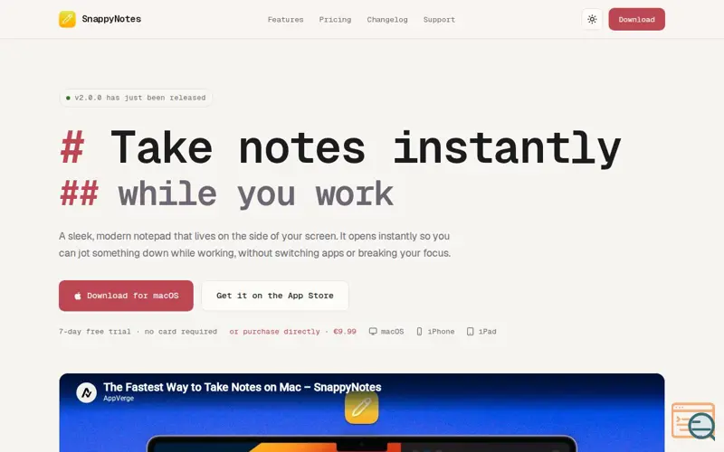 Screenshot of SnappyNotes