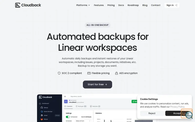 Screenshot of Cloudback for Linear