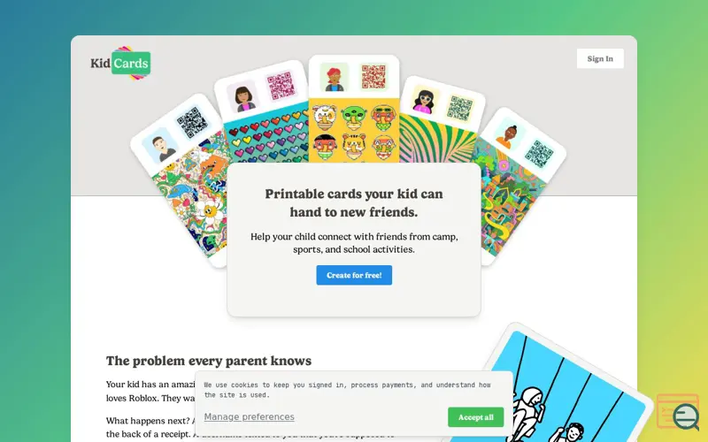 Screenshot of KidCards