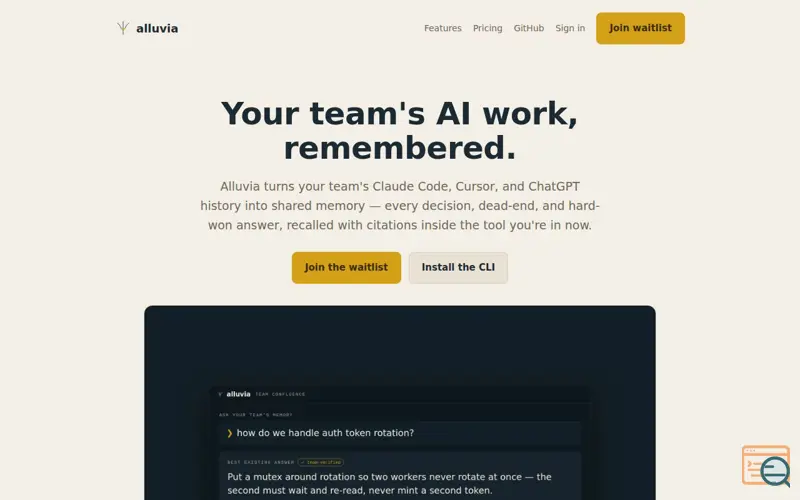 Screenshot of Alluvia — the memory layer for AI-native teams