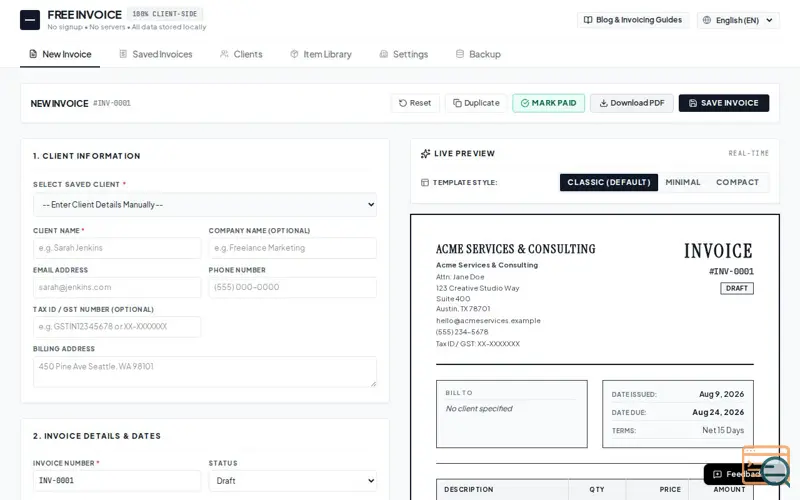 Screenshot of Free Invoice Generator