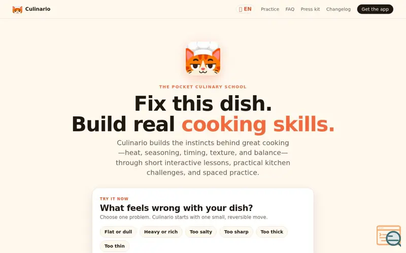 Screenshot of Culinario, a launch using GitLab Pages