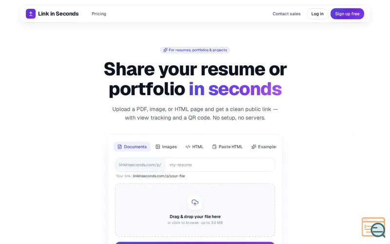 Screenshot of Link in Seconds