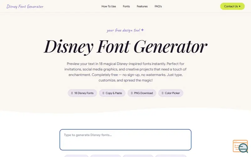 Screenshot of Disney Font Generator
