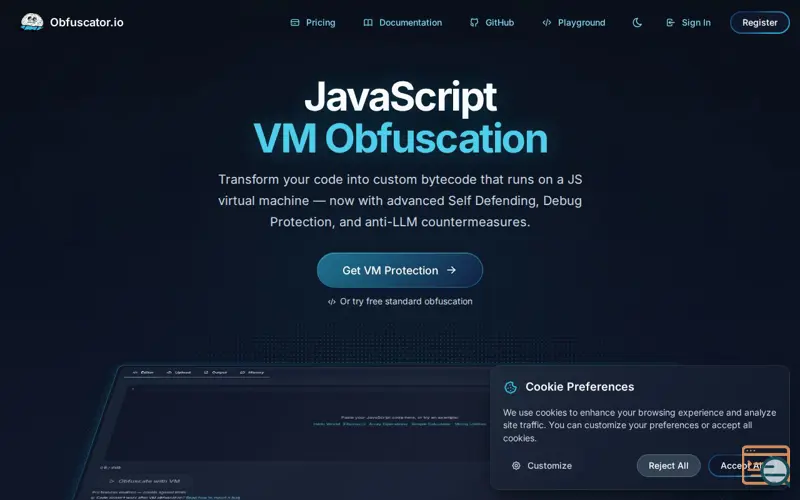 Screenshot of Obfuscator.io, a launch using Gandi DNS