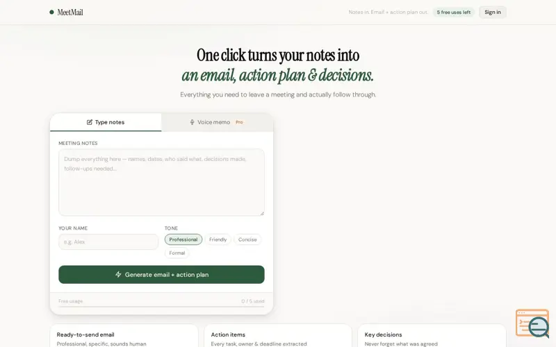 Screenshot of MeetMail