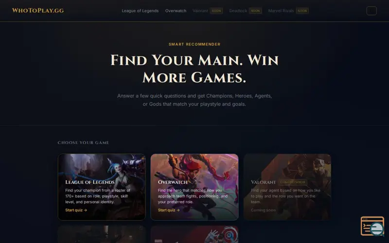 Screenshot of WhoToPlay.gg