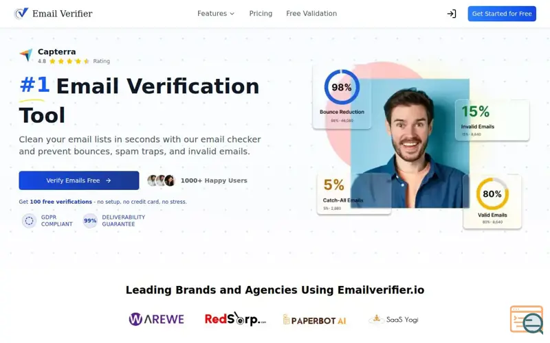 Screenshot of Email Verifier.io, a launch using DAN.com