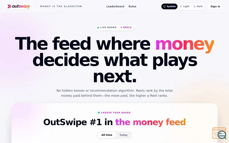 Screenshot of OutSwipe, a launch using React on Rails
