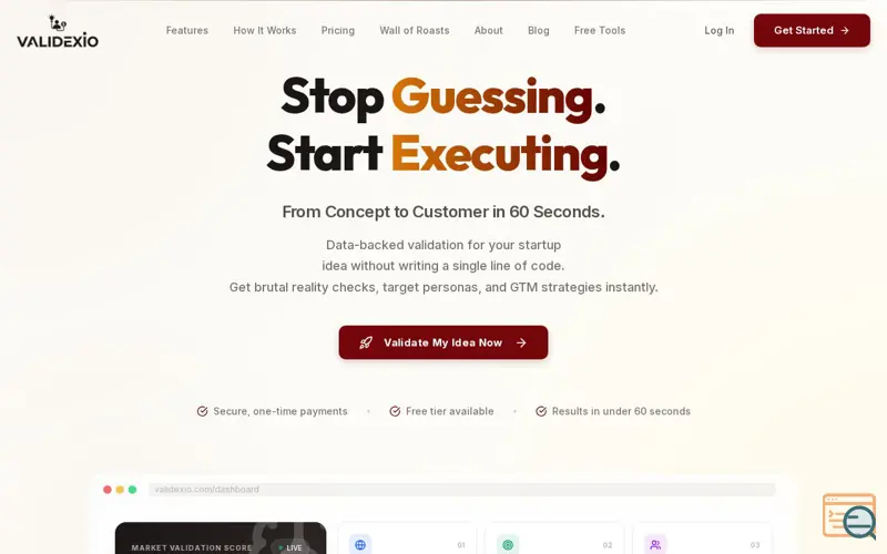 Screenshot of Validexio