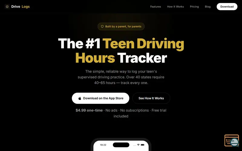 Screenshot of DriveLogs — Teen Driving Hours Tracker
