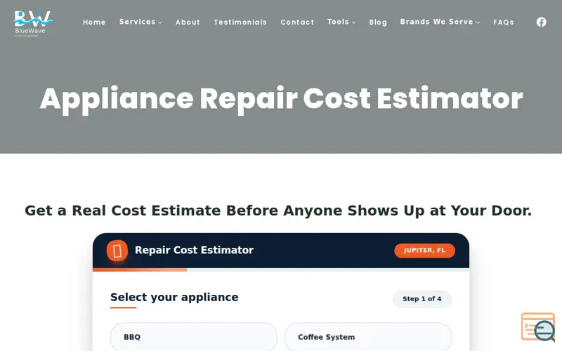 Screenshot of BlueWave Appliance Repair