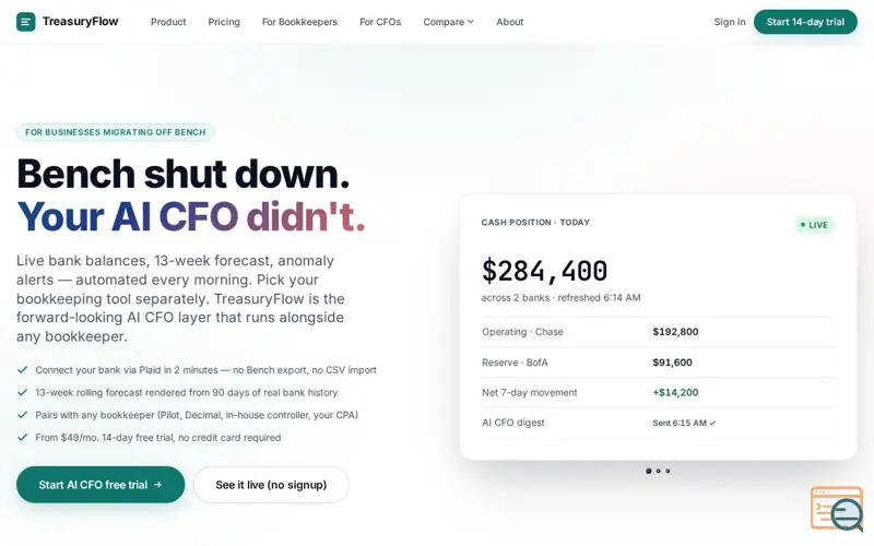 Screenshot of TreasuryFlow
