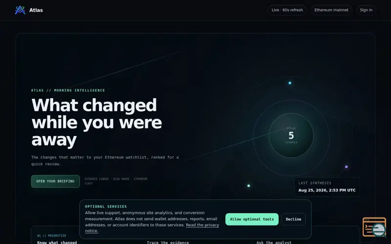 Screenshot of Atlas | Ethereum intelligence