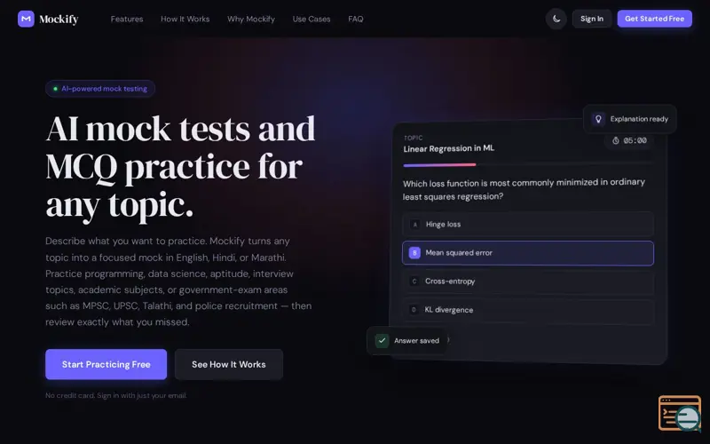 Screenshot of Mockify | AI Mock Test Generator & MCQ Practice