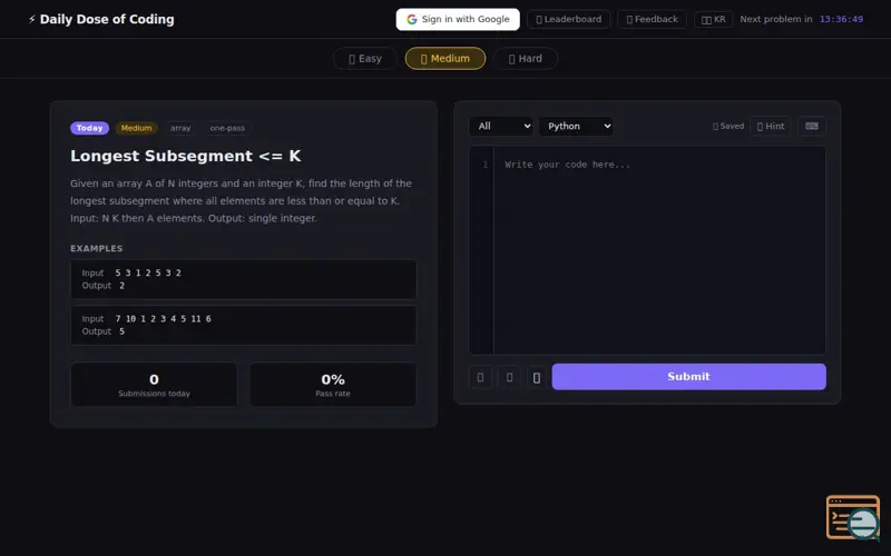 Screenshot of Daily Dose of Coding