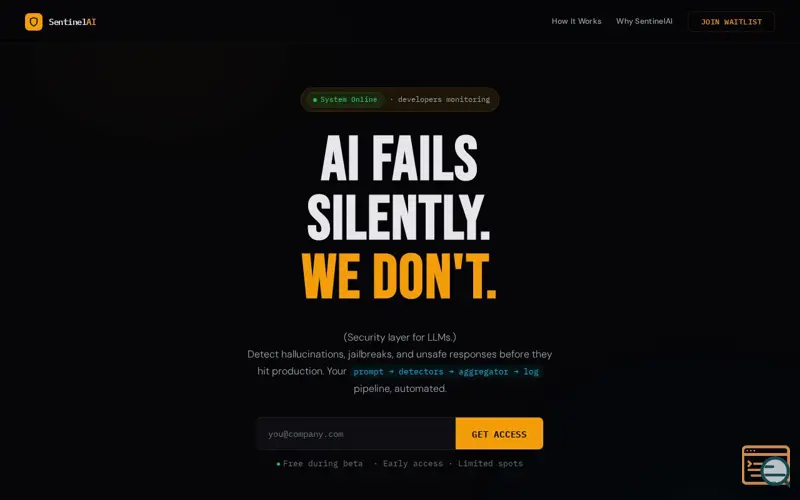 Screenshot of Sentinel AI
