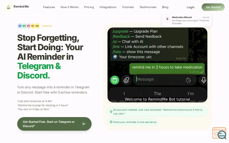 Screenshot of Remind Me Bot