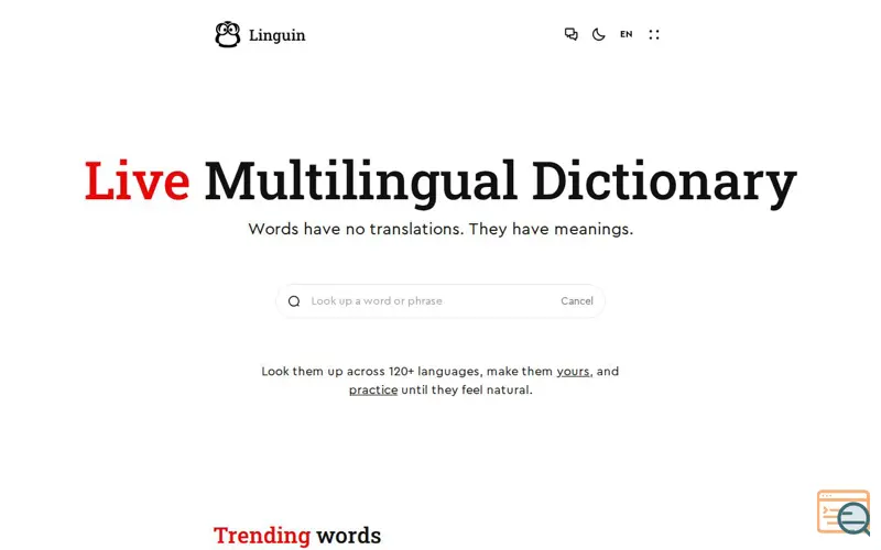 Screenshot of Linguin. Live Multilingual Dictionary