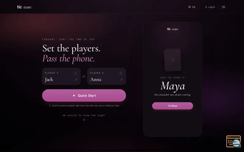 Screenshot of TicTease