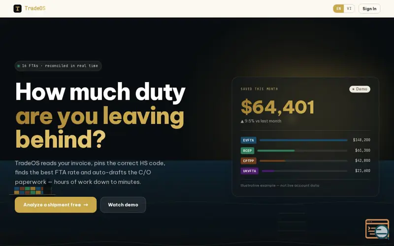 Screenshot of TradeOS Vietnam