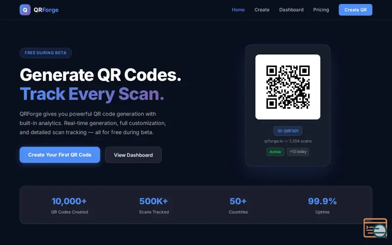 Screenshot of QRForge QR Code Generator with Analytics
