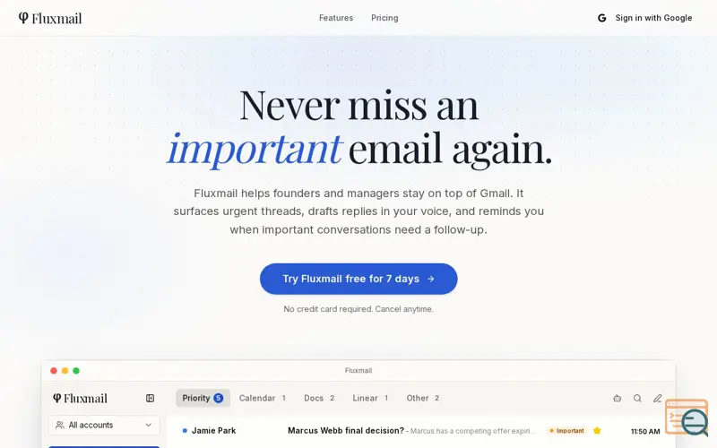 Screenshot of Fluxmail