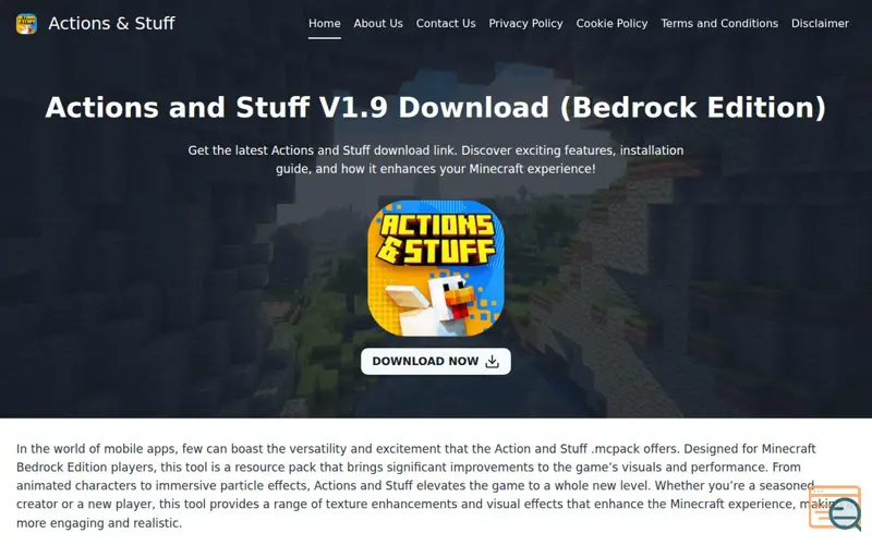 Screenshot of Actions and Stuff
