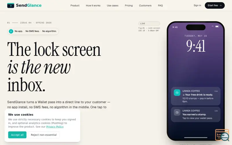 Screenshot of SendGlance