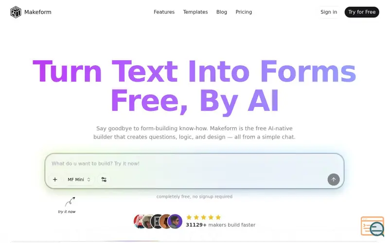 Screenshot of Makeform, a launch using v0 by Vercel
