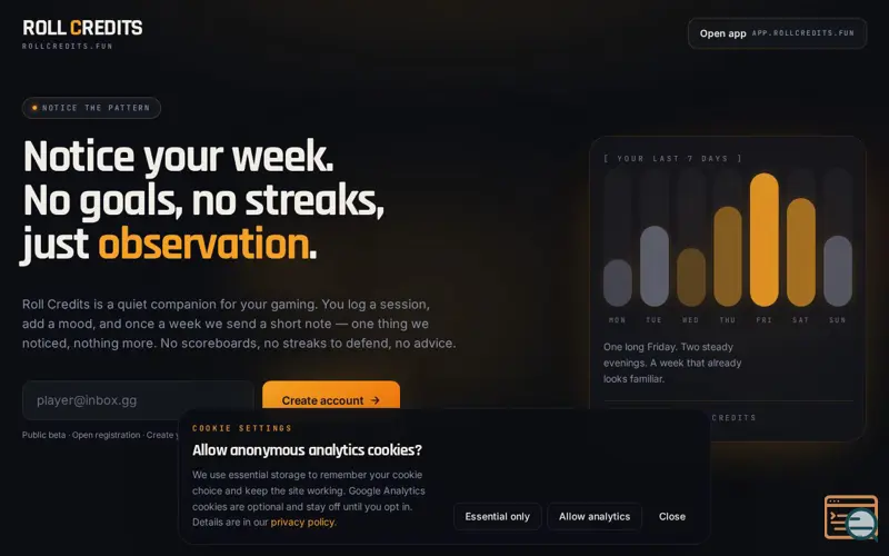 Screenshot of Roll Credits, a launch using Forpsi DNS